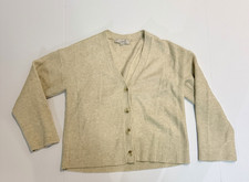 LOFT Beige Solid V-Neck Button-Front Cardigan Sweater Long Sleeve Size S