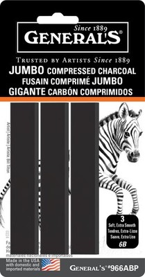 3 Pack - General's Jumbo Compressed Charcoal Sticks 3/Pkg-Black - 6B - 5A002C6W-