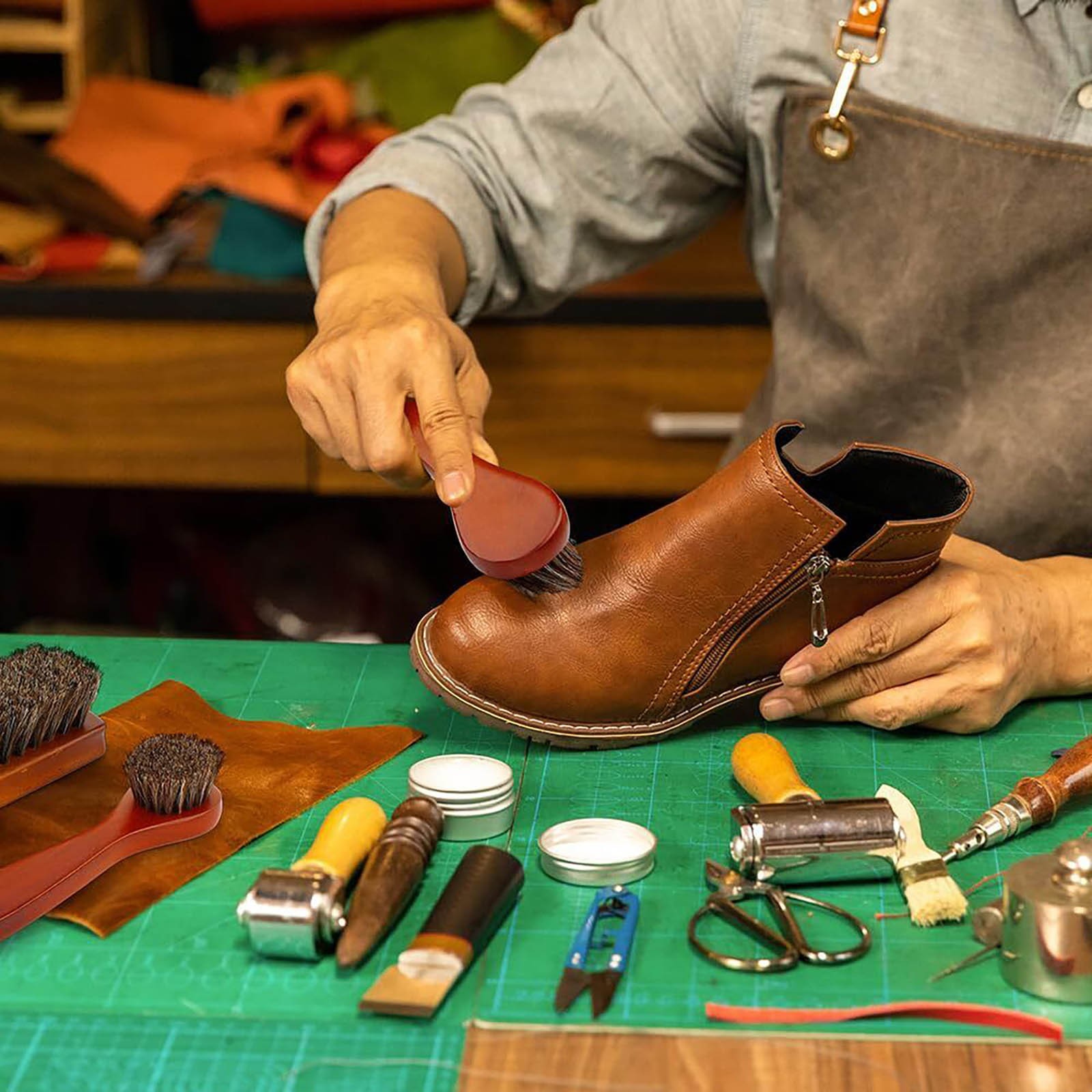 2 Pieces Brown Shoe Cleaning Brush Wood Handle Leather Shoes Horsehair Brush