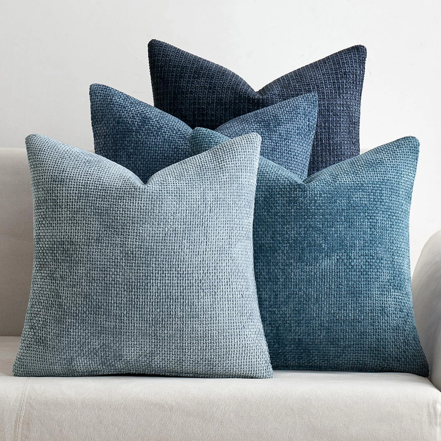 Pack of 4 Couch Throw Pillow Covers 18X18 Inch Neutral Blue Soft Decorative Chen