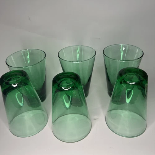 6 Vintage Teal Green Anchor Hocking Tumbler Glasses  Retro