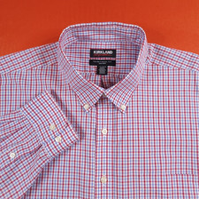 NEW Kirkland Non-Iron Button-Down Long Sleeve Shirt Red Plaid Size 17.5-34/35