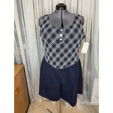 one piece swimsuit blue plaid Vintage 1990s shorts NWT
