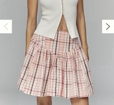Maeve S Basque Waist Skirt Plaid Pink Pleated Academia Preppy High Waisted
