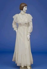 Vintage 70s Gunne Sax Style Cream Prairie Cottagecore Maxi Lace Sheer Dress 9/10