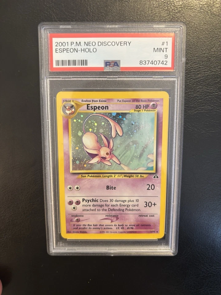 PSA 9 2001 Pokemon Espeon 1/75 Neo Discovery Holo Estado perfeito 💎 - Imagem 2 de 3