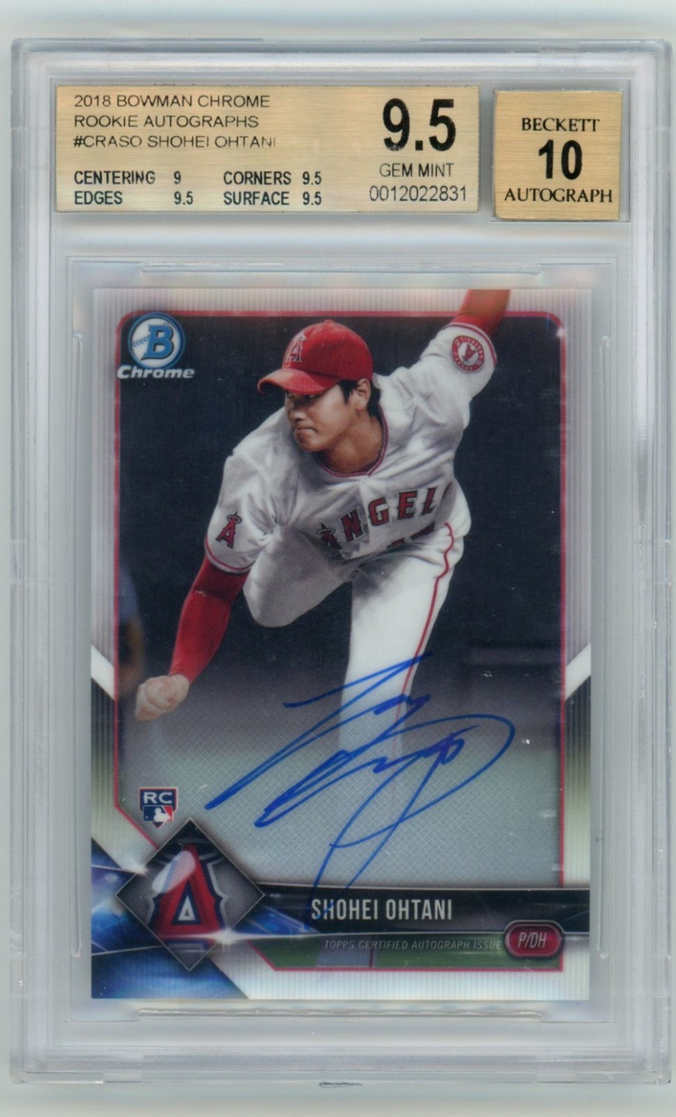 BGS 9.5 2018 Bowman Chrome Shohei Ohtani On Card Auto Pitching RC Angels