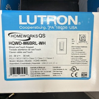 Lutron Homeworks QS HQWD-W6BRL-WH Wired 6-Button Keypad White