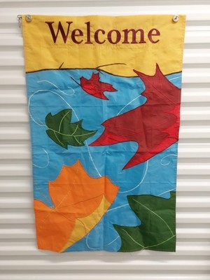 Colorful FALL Welcome Garden Flag Leaves Outdoor Embroidered 2 Sides 27x40 