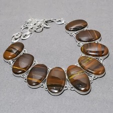 Iron Tiger's Eye Oval Shape Gemstone Gift Jewelry Handmade Necklace 18" SR 2650