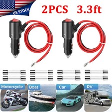 2PC 12V Car Cigarette Lighter Plug Socket Adapter Fused with On/Off Switch 3.3ft