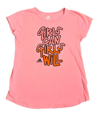 Adidas Girls Can Girls Will T Shirt Pink Little Girls Size XL