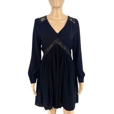 NAF NAF Donna Nero V Collo Maniche Lunghe Abito Flare Taglia EU 38 UK 10 US 8