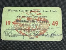 VINTAGE 1950 NEW JERSEY “WARREN COUNTY ROD AND GUN CLUB” Membership Card