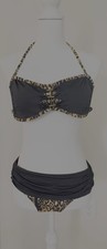 Women  s Leopard Print Bikini Set Size Medium 8-10 -Halter Top Ruched Bottoms
