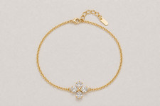 Dainty Gold Tone Clover Bracelet CZ Crystal F...