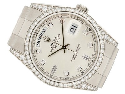 HERRENUHR ROLEX DAY-DATE 36 18K WEISSGOLD FACTORY DIAMANTEN FULL SET REF. 118389