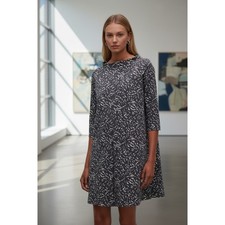 COS Abstract Print Mock Neck Swing Dress Sz 2 Minimalist Scandinavian 3/4 Sleeve