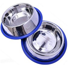 Set of 2 Etched Stainless Steel Dog Bowls, 2 Pak / 32oz Each Bowl, Silver