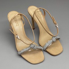 SCHUTZ Peaky Nubuck  Vinyl Multimaterial Women's Sandal Heel Light Nude Sz 8B 