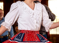 Vtg 80 s Square Dance White Lace Ruffled Blouse MALCO MODES Rockabilly Swing S