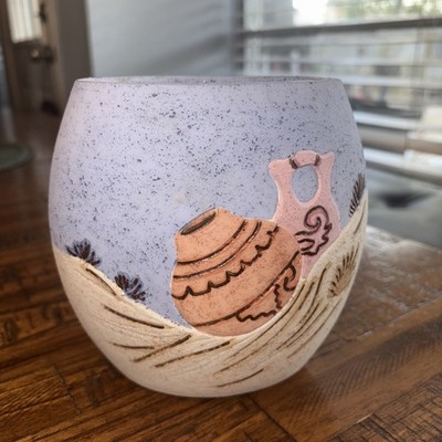 Southwestern Dessert Scene Ceramic Pottery Vase Hand Painted