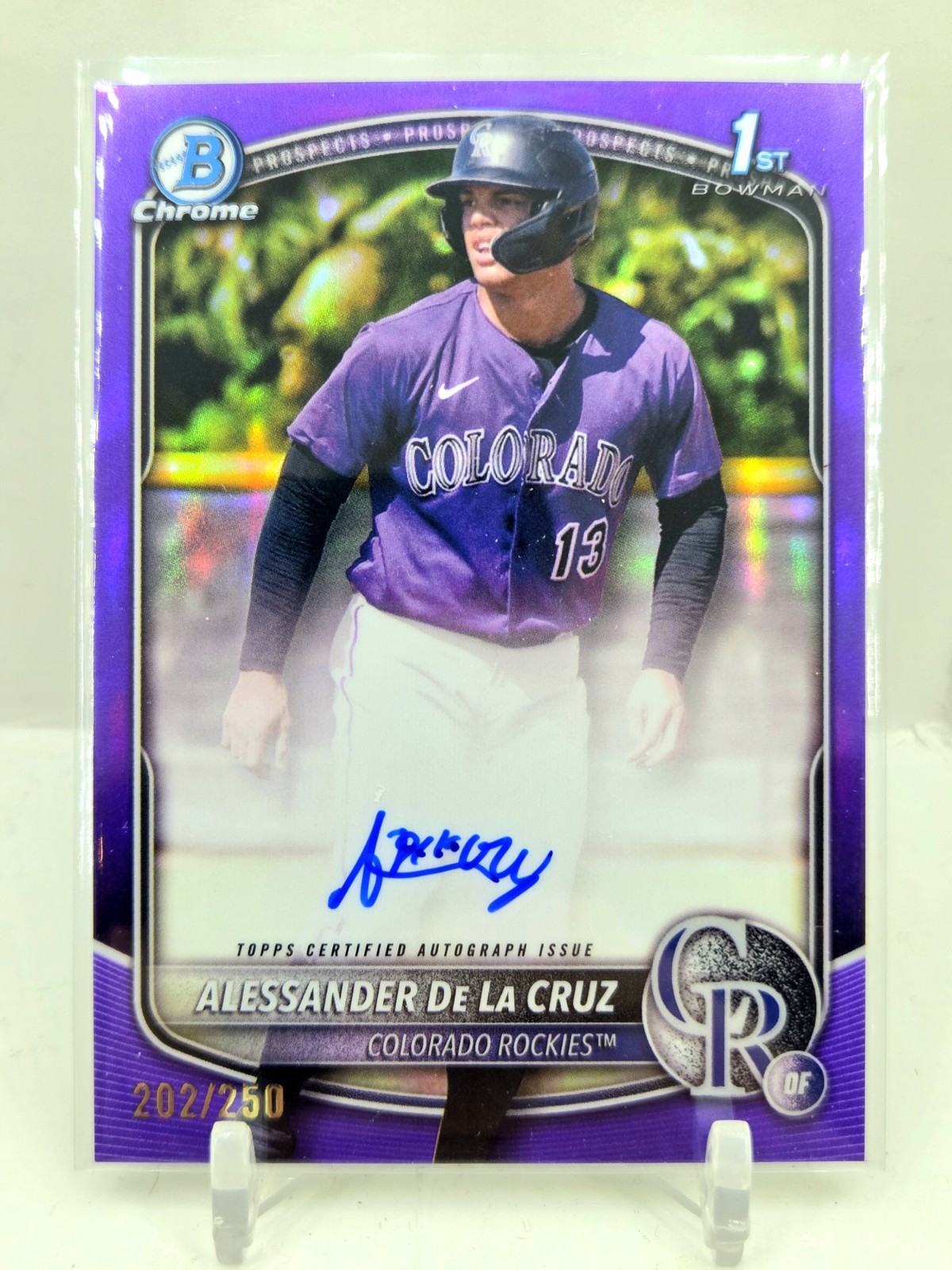 2025 Bowman Chrome 1st Alessander De La Cruz Purple Refractor Auto 202/250 SP RC
