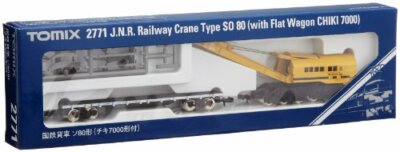 TOMIX N gauge 2771 J.N.R Railway Crane Type SO 80 with Flat Wagon