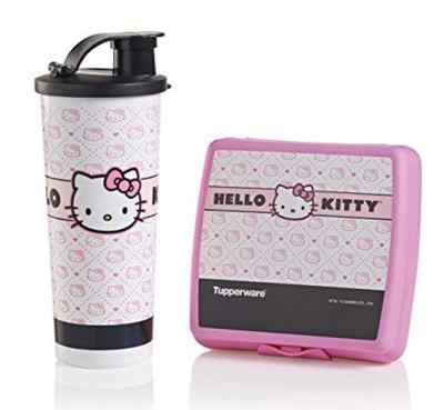 Tupperwar Hello Kitty Lover's Lunch Sandwich Keeper + Tumbler & Pour Seal New