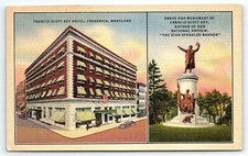 1940s FREDERICK MD FRANCIS SCOTT KEY HOTEL GRAVE MONUMENT LINEN POSTCARD P6316