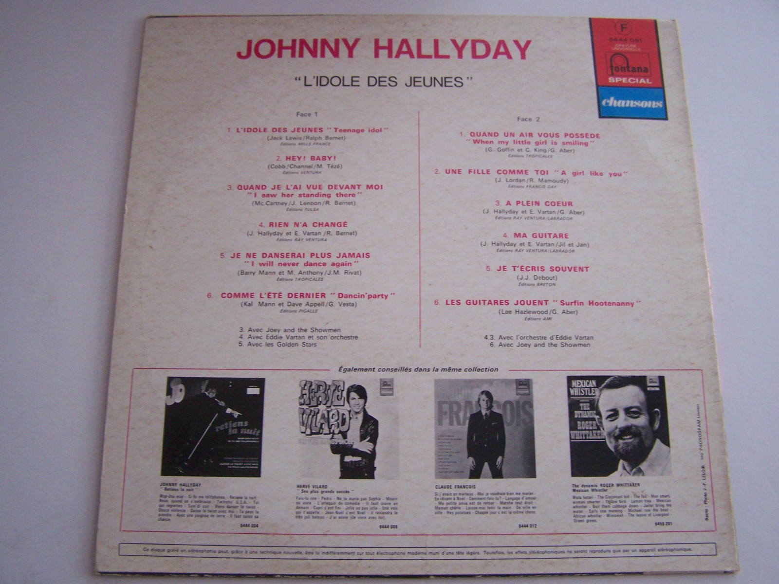 LP 33 TOURS JOHNNY HALLYDAY L ' IDOLE DES JEUNES , VG - / VG . | eBay