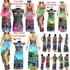 MAXI Floral  pink blue green cocktail summer print Dress evening gown  Long  S/M