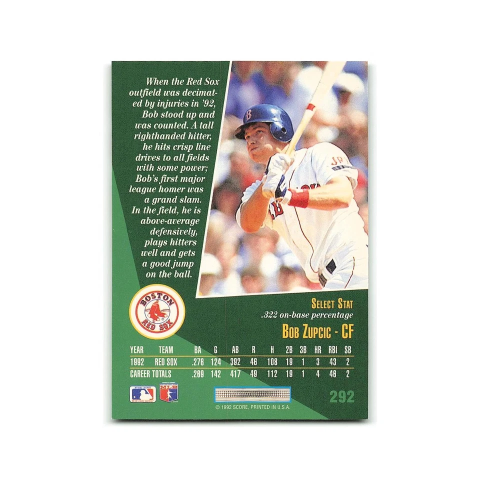 Bob Zupcic Rookie 1993 Score Select #292 Boston Red Sox Baseball Card NM - Image 2 of 3