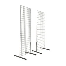 Gridwall Panel Tower with T-Base Floorstanding Display Kit, 2-Pack Black 2'x6'