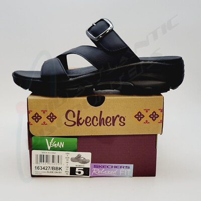 Skechers Easy Going Slide On By Vegan Relaxed Fit Sandals Buckle, Black 5 Wide C