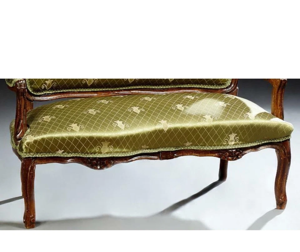 Loveseat, estilo francês Louis XV, pequeno, verde, seda, início do século XX!! - Imagem 3 de 4