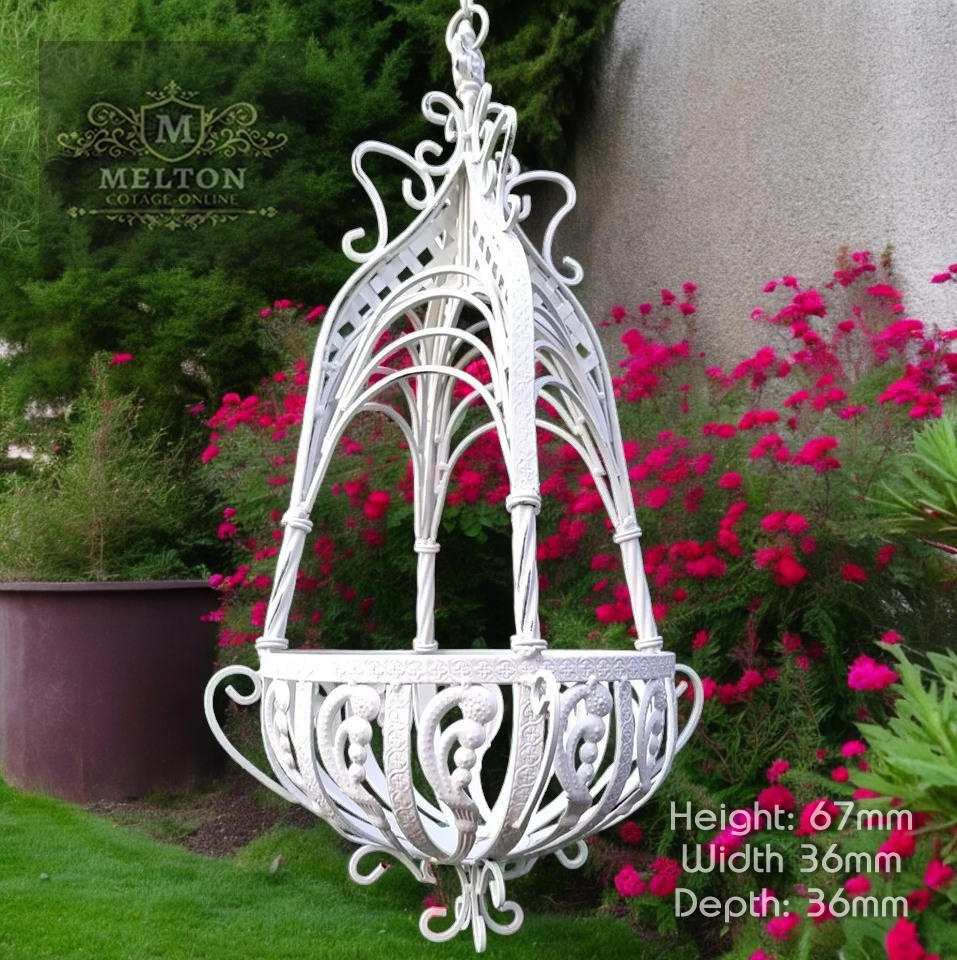 Vintage Cream Rustic Ornate Hanging Basket Garden Planter 67cm high