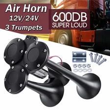 CARBOLE Train Air Horn 3 Trumpets Kit for Truck/Car/Boat Loud Sound 600dB 12/24V