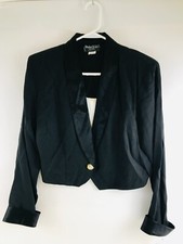 Michael B. Ltd Blazer Women's Size 12 Petite Black Shoulder Pads Cropped Nwt
