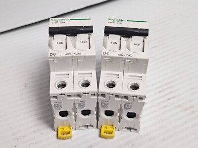 LOT OF 2 SCHNEIDER ELECTRIC CIRCUIT BREAKER IC60N D6A 6 A AMP 2P 2