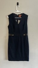 Tory Burch Leather Trim Stretch Denim Fit Dress | Size 12