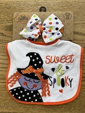 BABY ESSENTIALS HALLOWEEN PUMPKIN BABYS HEAD BAND AND BIBS SIZE 0 - 6M SET NEW