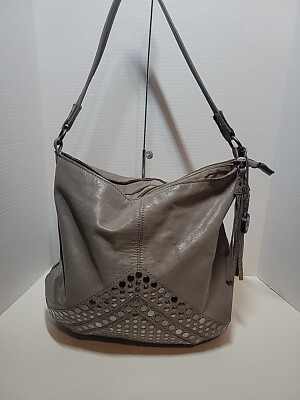 The Sak Indio Grey Slouchy Hobo Silver Soft Leather Studded