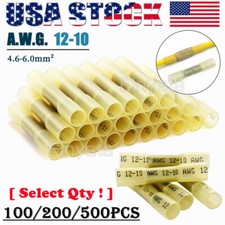 500PCS Yellow 12-10 Ga Heat Shrink Crimp Terminals Kit Butt Wire Connectors AWG