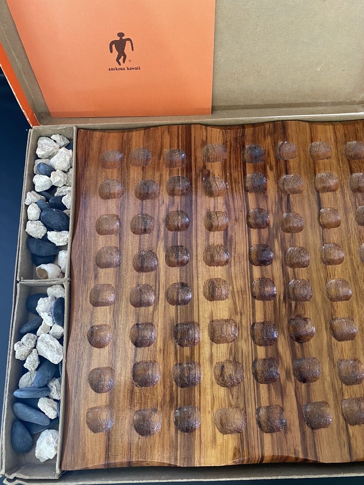 Vintage MCM Konane Ancient Hawaiian Checker Game Wood Board Anekona