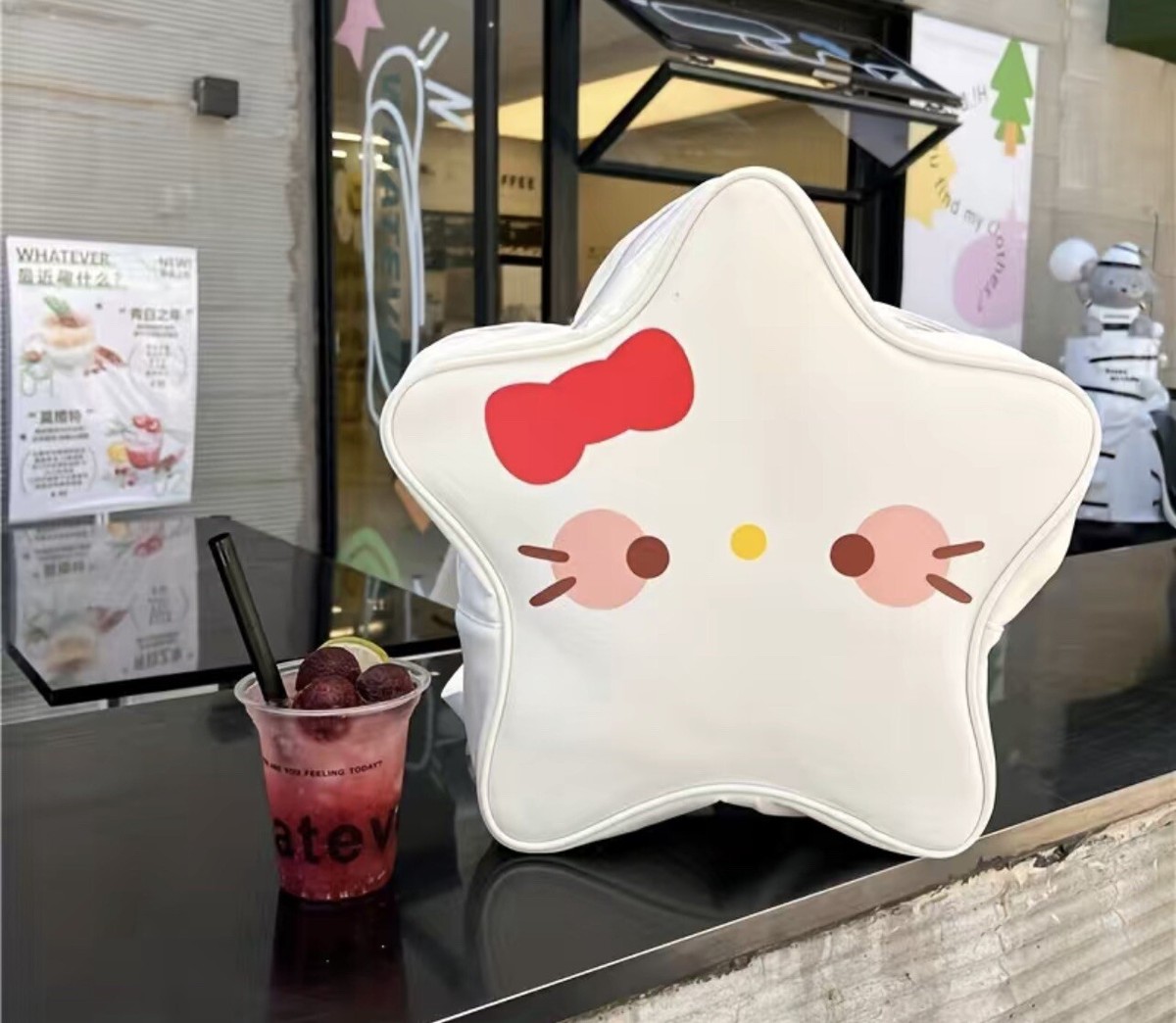 ? Hello Kitty Star-Shaped Backpack - Y2K Style, Large Capacity Travel Bag Kitty Cat Cartoon Cute Handmade Y2K Punk Rock Star Plush  main image 4