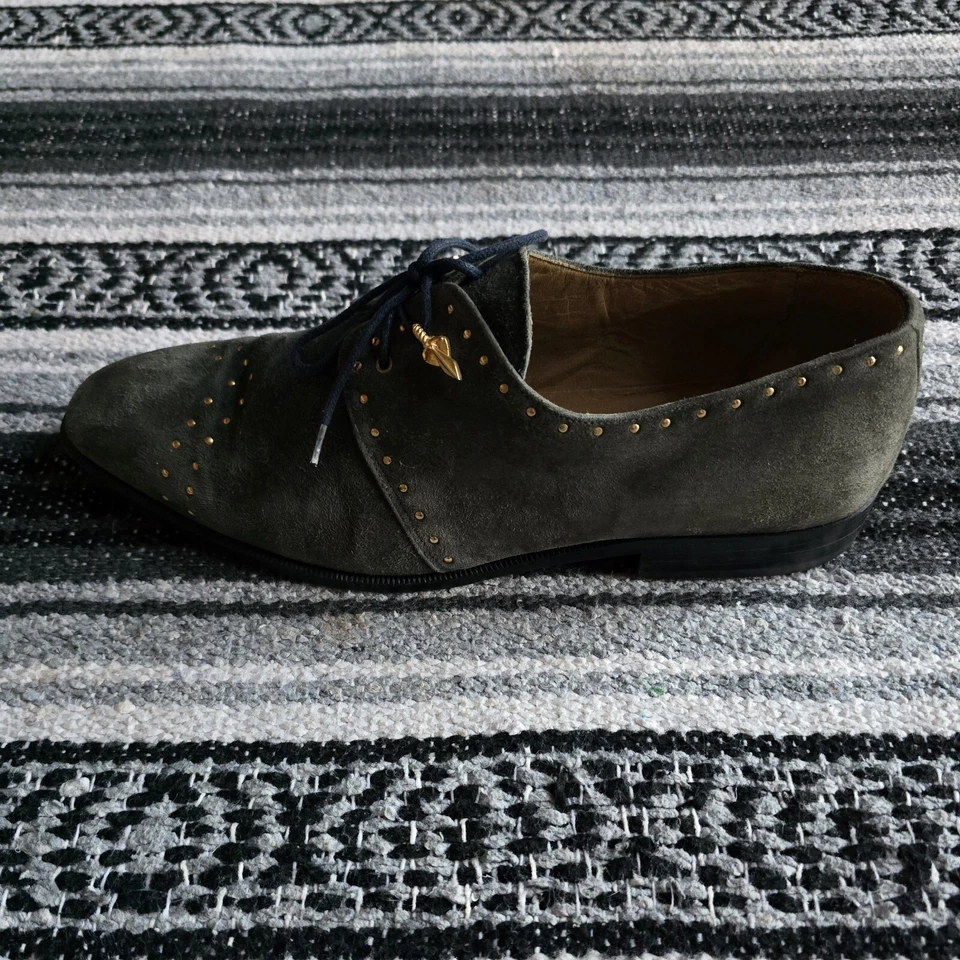 Zapatos Oxford de Gamuza Fratelli De Colección Hechos en Italia Talla 9.5 Gris con Tachuelas Doradas Dagas Foto 4 de 4