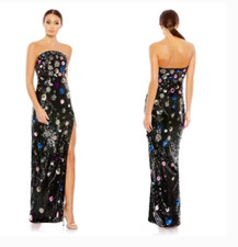 MAC DUGGAL 93695 FLORAL SEQUINED STRAPLESS COUMN BLACK MULTI GOWN sz 4