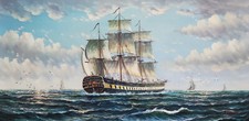 Ölgemälde 60x120 Segelschiff Dreimaster Schiff Meer handgemalt Öl auf Leinwand