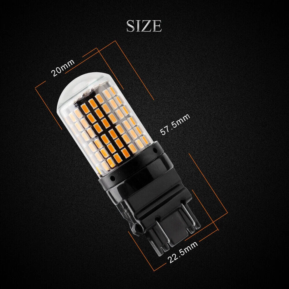2Pcs Amber T25 3157 LED Canbus 3014 144SMD Car Brake Light Error Free NO Hyper - Image 3 of 4
